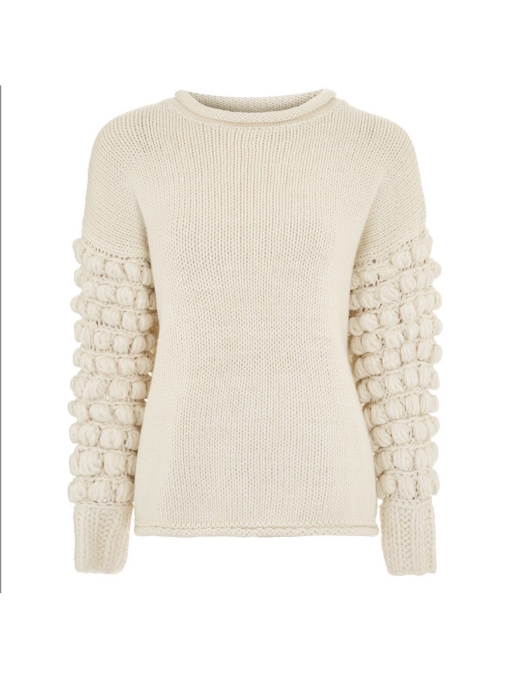 Topshop Cream Textured Bubble-Sleeve Crew Sweater